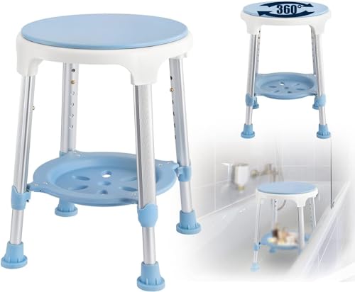 Taburete de Ducha Redondo Giratorio de 360°, Asiento Antideslizante, Banco de Ducha Ligero con Altura Ajustable, Taburete de bañera para Personas Mayores, Personas Mayores, Personas con Disc