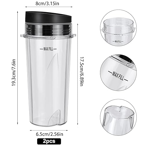 16oz Cup Compatible with Ninja Nutri Slim Blender 700 W QB3001UKS, Also Fit for Ninja BL770 BL780 BL660 BL740 BL810 - Ninja Replacement Parts with Lid - 2 Pack Replacement Cups - Image 2