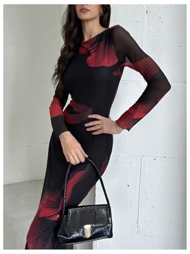 Image of Milumia Women's Spring Wedding Guest Dress Floral Long Sleeve Maxi Dresses Cocktail Party