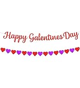 Glitter, Red Happy Galentines Day Banner - 2 Strings, No DIY | Happy Galentines Day Decorations |...