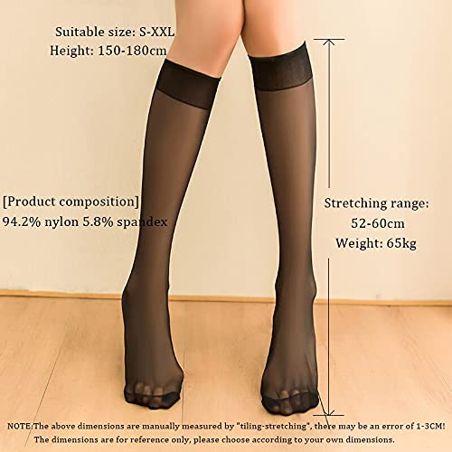 9 paar kniekousen voor dames dunne kniekousen ultradunne kousen witte halflange nylon transparante sokken - zwart,M - Image 5