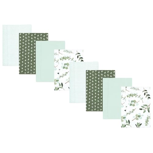 Image of Hudson Baby Cotton Poly Flannel Burp Cloths Multipack, Eucalyptus 8-Pack, One Size