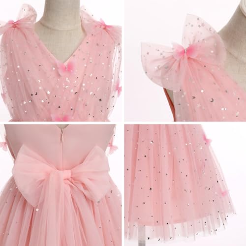 Image of IMEKIS Toddler Kids Girls Butterfly Dress Sparkle Sequins Tulle Wedding Formal Birthday Dresses 2-10T