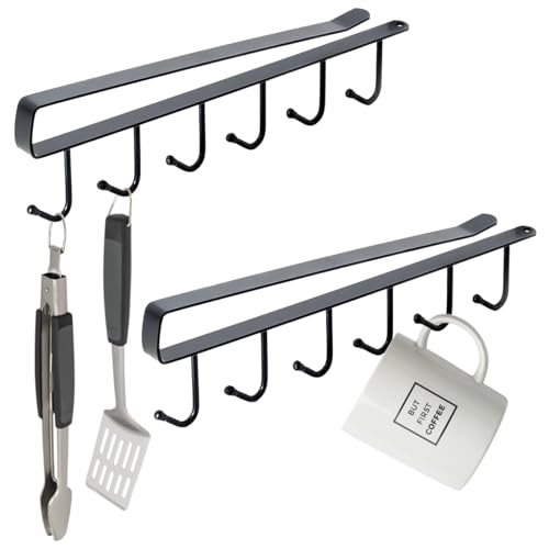 2 Pcs Noir Porte Tasse à Suspendre, Tasse Rangement Crochets sans Percage, Porte-Tasses Suspendu Sous Placard, Tasses à Verres de Rangement Crochets pour Suspendre des Mugs, des Ustensiles de Cuisine