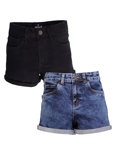 Image of KiddoPanti Girls Tight Length Rollup Denim Shorts with Lavender and Pink 3D Crochet Flowers