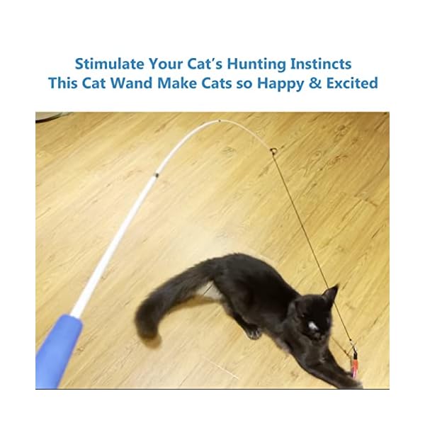 Cat toys feathers wand, interactive cat toy kitten toys 2 retractable cat wand toy and 7 feather teaser refills with bells, telescopic cat fishing pole toy for indoor bored cats gifts exercise pack - image 7