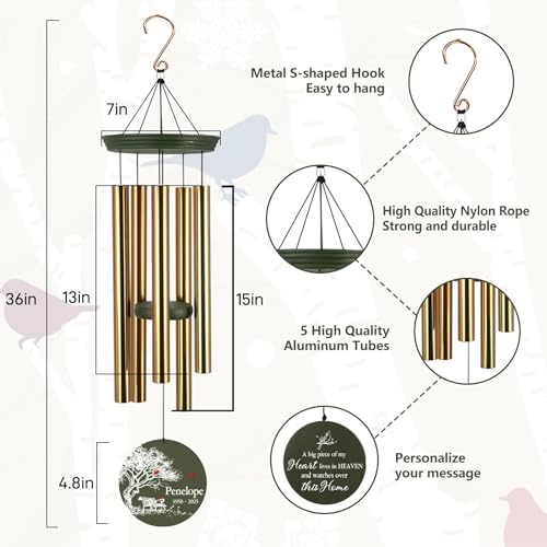 Image of ASTARIN Personalized Wind Chimes Memorial, 30 /36 in Cardinal Memorial Wind Chimes, Life Tree Custom Sympathy Gifts in Loving Memory of Mom /Dad, Wind Chime for Loss of Loved Ones(Produced in Texas)
