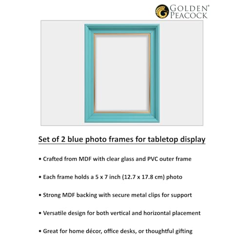 Image of GOLDEN PEACOCK Set of 2 5x7 Inch Photo Frames - Antique Turquoise Blue Finish | Vibrant Wall Hanging & Tabletop Picture Frames for Home Decor, Living Room & Gifting