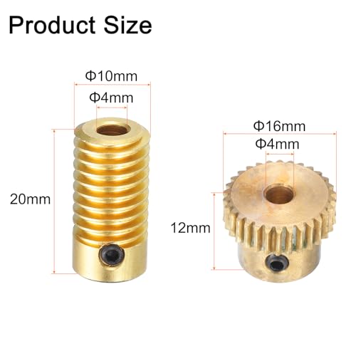 Image of uxcell Worm Gear Set - 0.5 Module 30:1 Reduction Rate 4mm Hole Dia Gear Shaft and 4mm Hole Dia Gear Wheel 30T Drive Gear Box (Brass)