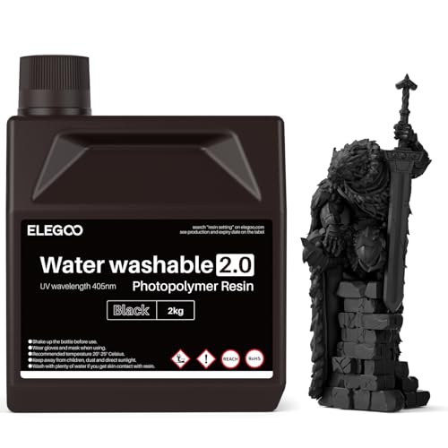 ELEGOO Upgraded Water Washable 3D Printer Resin 2.0 Black 2KG
