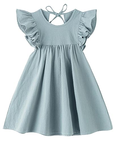 Image of JNKLWPJS Toddler Linen Dress Girls Ruffle Sleeve Dresses