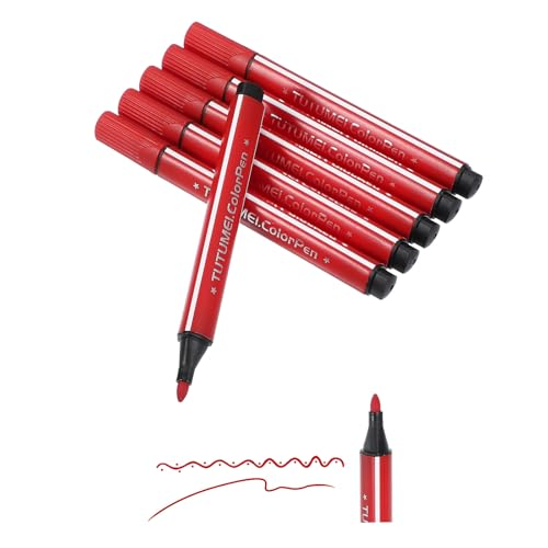 PATIKIL カラーマーカー 赤 6個セット 洗える塗り絵・描画・落書き用 ブロードラインアートマーカー 水彩ペン セット 大人 塗り絵ブック スケッチ