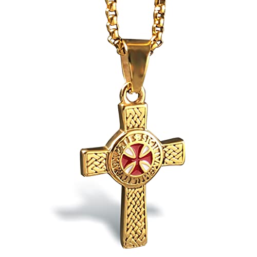 bahamut Collar con colgante de cruz de caballeros templarios para hombres y niños, joyería vintage de caballero sagrado con cadena