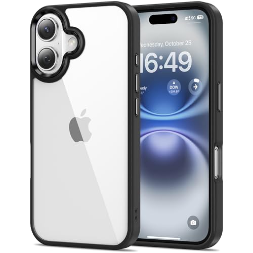 Image of HOOMIL Case for iPhone 16 Plus 6.7-Inch, Non-Yellowing, Drop Protection, Anti-Scratch Transparent Hard Back Phone Cover - Black