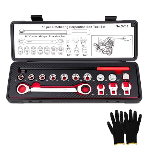2.3L EcoBoost - Accessory Drive Belt Noise And/Or Charging System Warning Indicator Illuminated - 2013-2019 Ford Explorer 5 Crizendo15PCS Serpentine Belt Tool Kit, Universal Serpentine Belt Tensioner Tool with 14' Extension Bar & Ratchet Wrench, for Easy Belt Removal and Installation