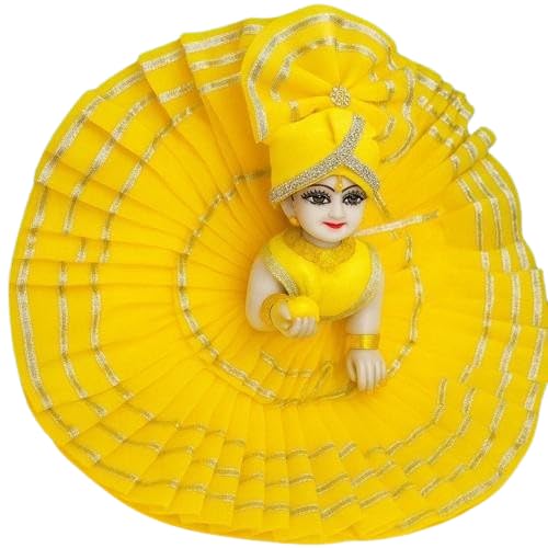 Image of Designer Laddu Gopal Cotton Dress, Yellow Poshak with Silver Lace for Bal Gopal, (Size-0)