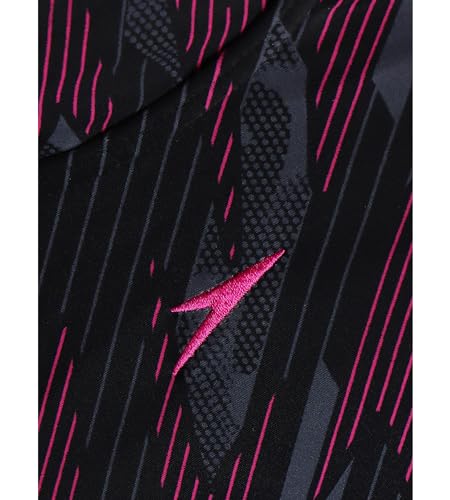 Image of Speedo Women's Endurance Hyperboom Printed Racerback Swimdress with Boyleg - Black & Electric Pink