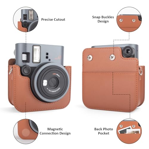 Funda para cámara Instax Mini 41 en cuero PU marrón miniatura 3