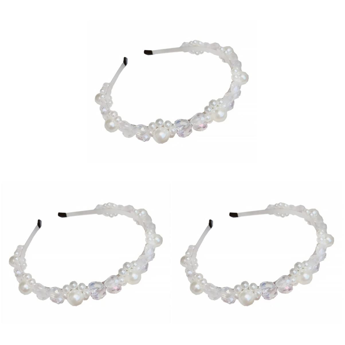 Fascia for capelli in cristallo, fascia for capelli in cristallo perlato Fascia imbottita for ragazze Copricapo da sposa bianco Cerchietto for capelli affascinante raccolta domiciliare(Color:Whitex3pc