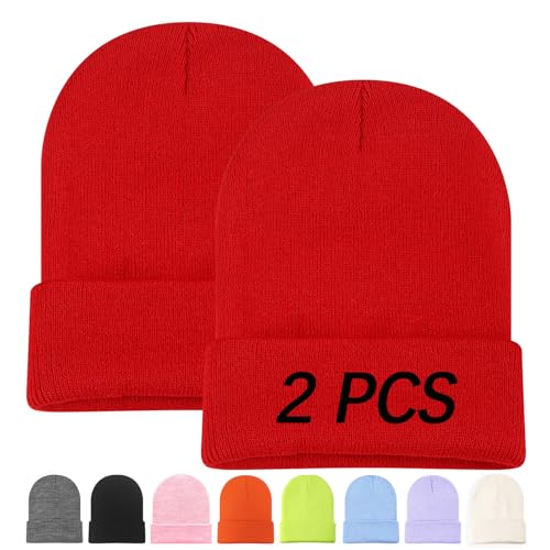 DASSNANE 2pcs Red Beanie Hat Winter Unisex Beanie Hats for Men Women Knit Winter