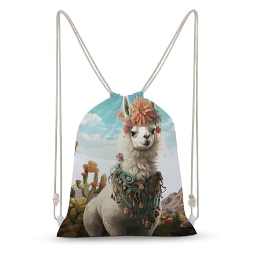 Canvas Drawstring Backpacks Mexican Llama Green Sports Gym Pull String Bags Lightweight for Men Women