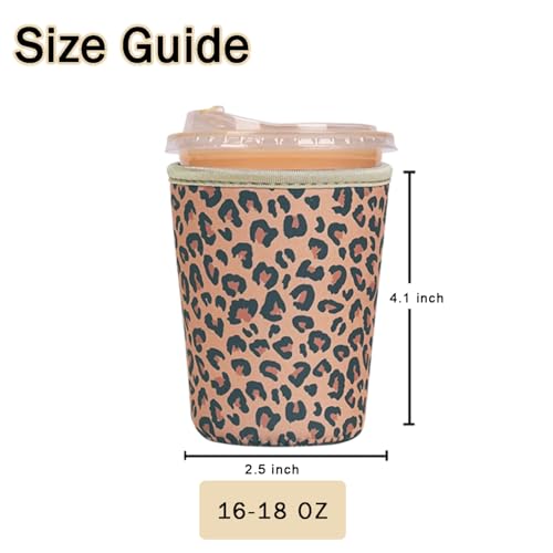 Image of Reusable Insulated Sleeve for Iced Coffee Cup, Coffee Neoprene Sleeve for Cold & Hot Drinks, Beverage Holder for Iced Coffee (Brown Leopard, Small: 16-18oz)
