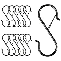 DAMIK 10-Pack S Shaped Hooks: Black Heavy Duty Metal S Hanging Organizers with Non-Slip Safety Buckle - Kitchen Utensil Hooks for Pots Pans Tools – Closet Bathroom Office Storage Hangers