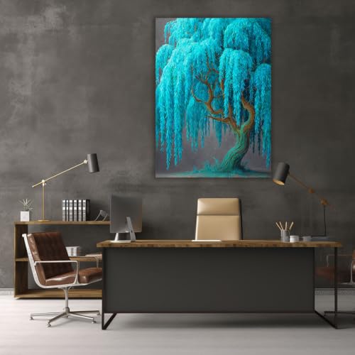 Cuadro de árbol turquesa para decorar un dormitorio boho con estilo natural y elegante 2