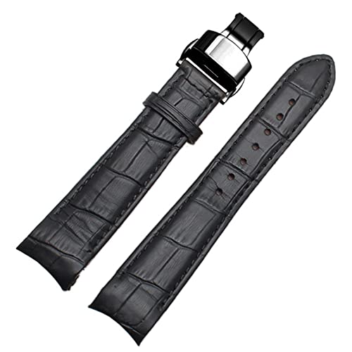 Bracelet de montre cuir véritable 21mm chic bout incurvé boucle papillon