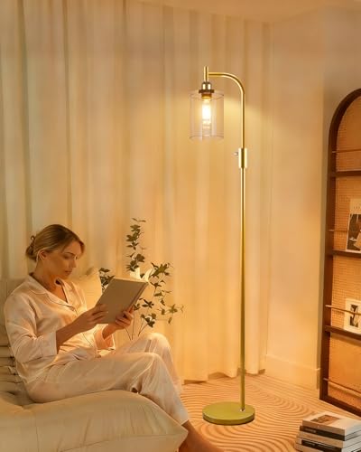 Image of Lightdot 63IN Glass Floor Lamp for Living Room, Dimmable Gold Floor Lamps with Clear Glass Shade, Mid Century Modern Standing Lamps with Bulb Included for Bedroom /Sofa Beside /Corner Decor-Gold