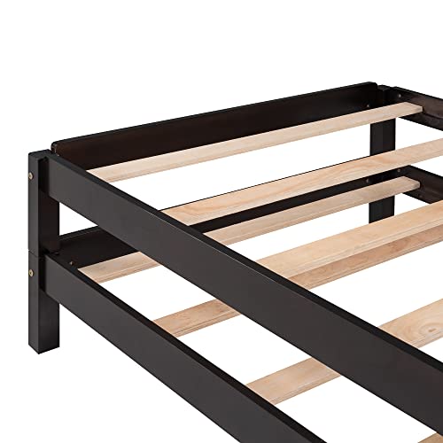 Double Twin Size Platform Bed Can Stackable, Solid Wood Twin Bed For 2 Kids, L-Shaped Corner Stackable Bed For Bedroom Guest Bed, Low Profile 2 Twin Bed No Box Spring Needed (Espresso) #TOP7
