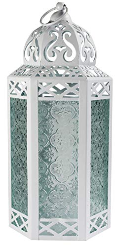 White Metal Decorative Moroccan Lantern Candle Holder Lamp for Indoor or Outdoor Home Decor Large