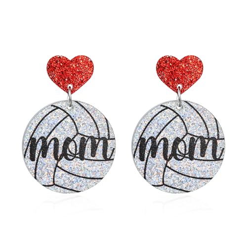 Acrylic Baseball MOM Earrings Glitter Shiny Softball Volleyball Dangle Drop Earrings Sport Team Mothers Day Jewelry Gift-volleyball