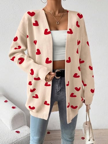 Image of Womens Cute Heart Cardigans Oversized Long Sleeve Open Front Knit Sweaters