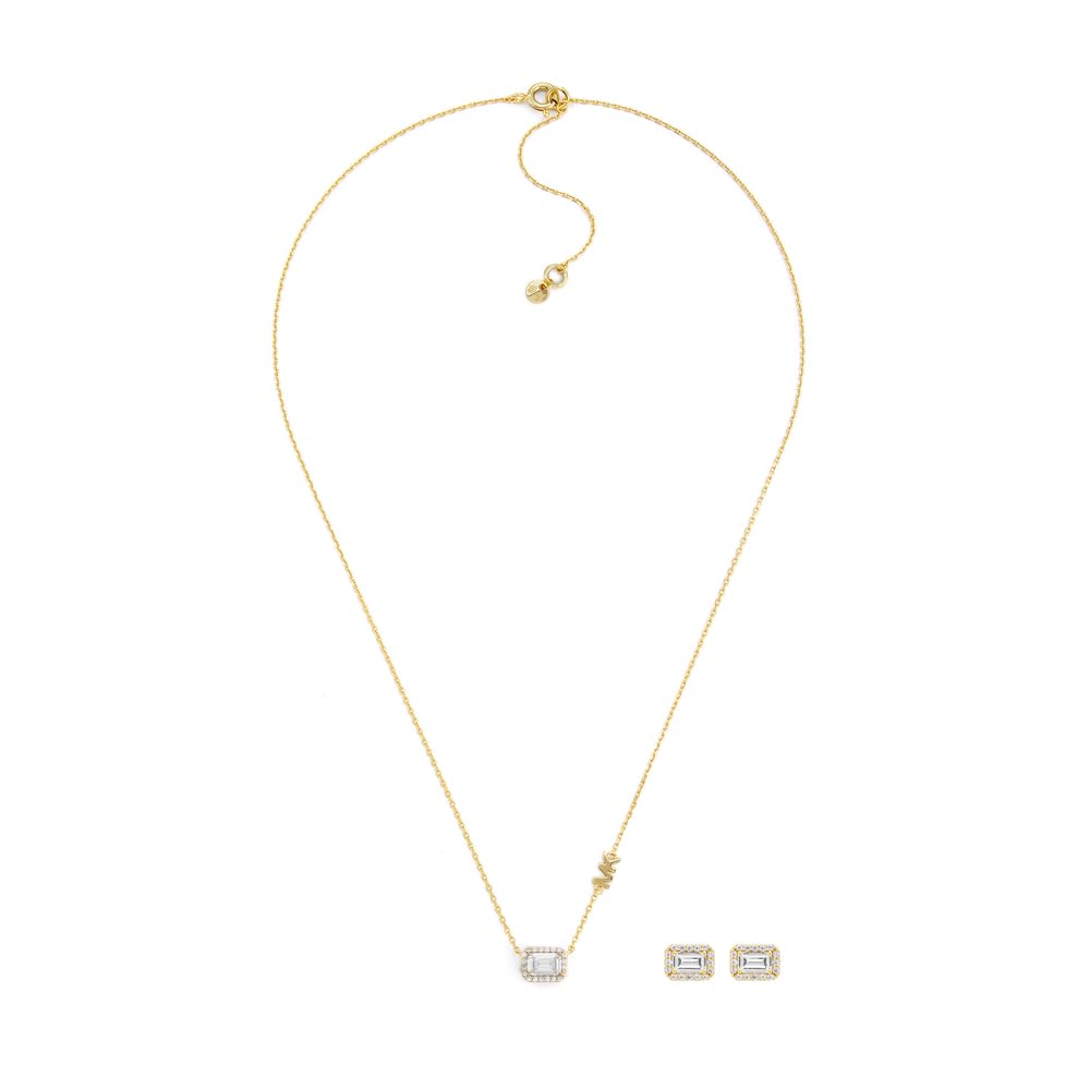 Michael Kors Premium Women's Gold-Tone Sterling Silver Necklace and Earring, MKC1759CZSET