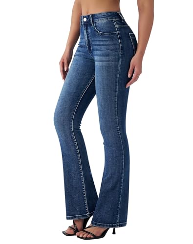 roswear Women's Trendy Stretchy Flare Jeans Mid Rise Bootcut Curvy Denim Pants Pale Blue Small