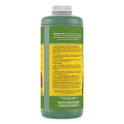 General Hydroponics Floragro 2-1-6, Use With Floramicro & Florabloom, Provides Nutrients For Structural & Foliar Growth, Ideal For Hydroponics, 1-Quart #TOP5