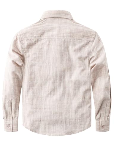 JOGAL Boys Chambray Shirts Long Sleeve Casual Button Down Shirts Solid Cotton Shirt with Flap Chest Pocket2