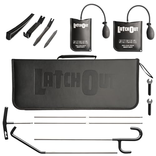 LatchOut Automotive Tool Set - Professional Car & Truck Repair Kit with Air Shims Wedges, Long Reach Tools, Lasso Tool, Trim Removal Set and Carrying Case