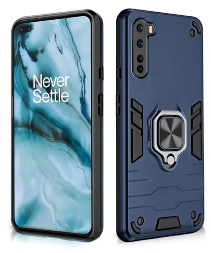 Image of WOW IMAGINE Shock Proof Back Case Mobile Cover for OnePlus Nord | Back Cover Case (Tough Armor | Hybrid PC + TPU | Ring Holder & in-Built Kickstand | Blue)