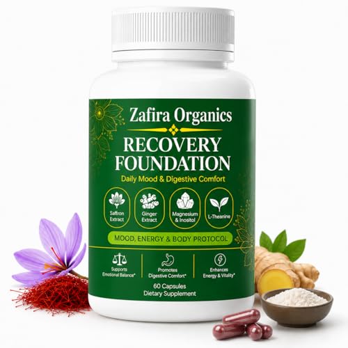 Zafira Organics Recovery Foundation Capsules with Saffron Extract Mood & Digestive & Hair Support Natural Herbal Formula with Saffron & Ginger Extract L-Theanine Myo-Inositol 60 Capsules