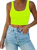 DeXianLai Women's Sleeveless Crop Tank Tops U Neck Workout Fitness Basic Cropped Camis Neon Green L