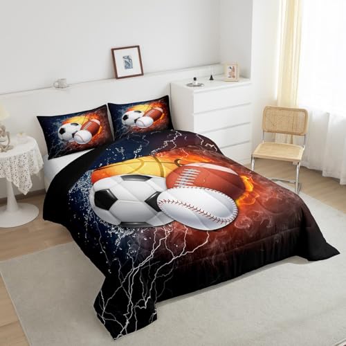 Erosebridal Football Bedding Set Baseball Full Size Comforter Sets Basketball Bedding Soccer Comforter With 2 Pillow Case thumb #2