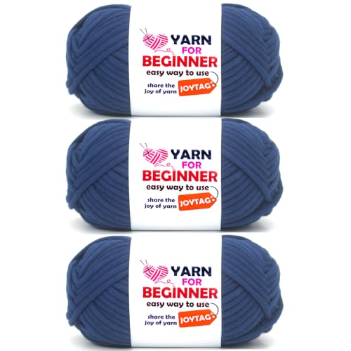 Image of Navy Blue Yarn for Crocheting and Knitting Cotton Crochet Knitting Easy Yarn for Beginners with Easy-to-See Stitches(3x50g)