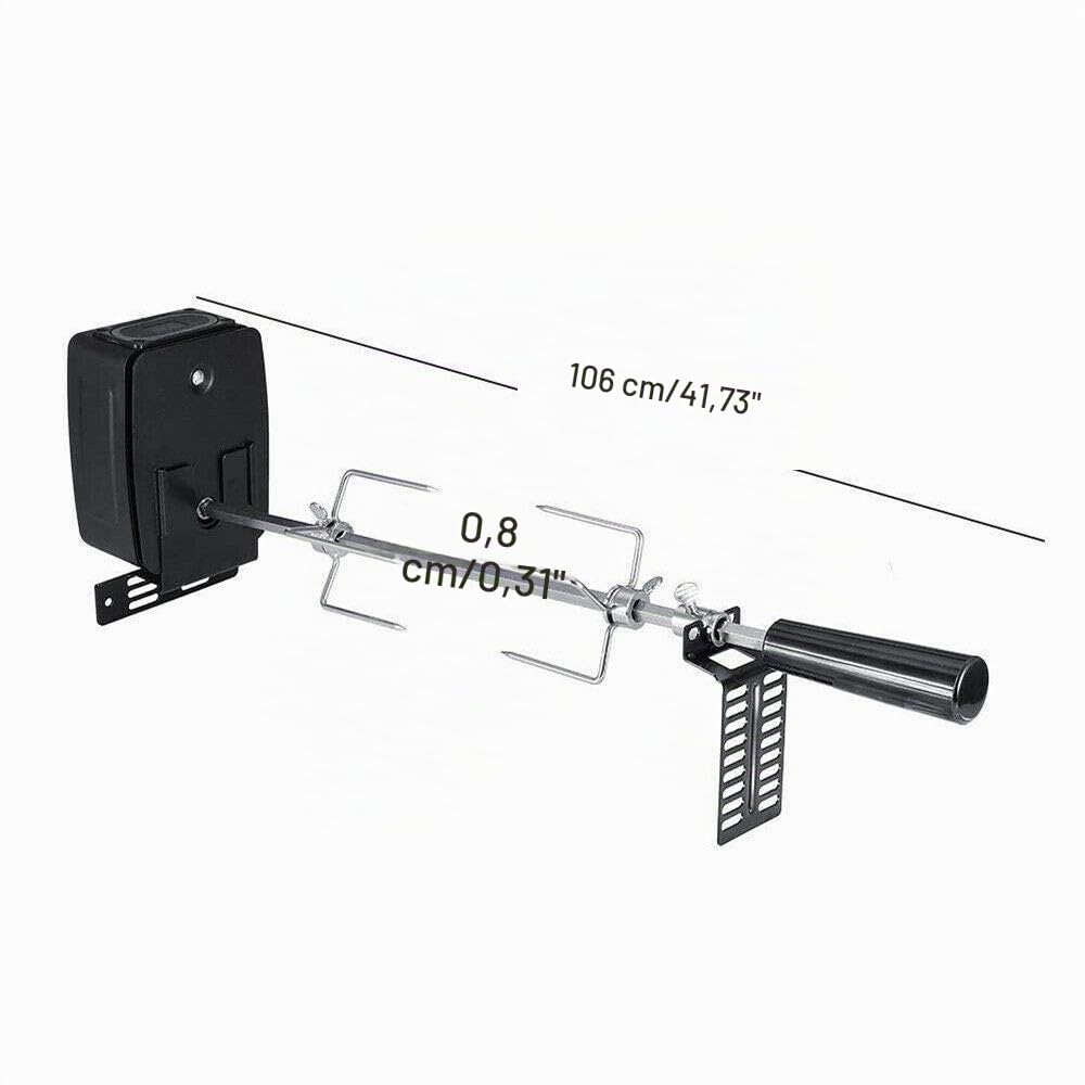 Spiedo elettrico da 106 cm, universale, in acciaio inox, con motore a batteria a 360°, supporto per pollo motorizzato, 2-3 giri/min, portata 7 kg, ideale per barbecue a gas, barbecue a carbonella