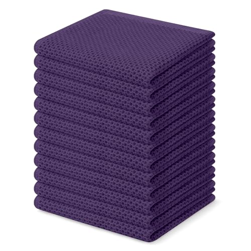 Image of Homaxy 100% Cotton Waffle Weave Kitchen Dish Cloths, Ultra Soft Absorbent Quick Drying Dish Towels, 12 x 12 Inches, 12-Pack, Eggplant