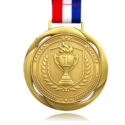 YUJUE First Place Medal, Large Medal - 3.34Inch Wide - Olympic Style Winner Medals Gold & Stripes Neck Ribbon - Perfect for Any Competition, Coaches, Students, Athletes and Academics