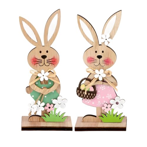 OYZOQ 2 PCS Coniglio Pasquale Decorazioni, Decorazioni Pas-quali Legno, coniglietto pasquale decorativo, Decorazione Primaverile per Interni ed Esterni,centrotavola pasqua(A)