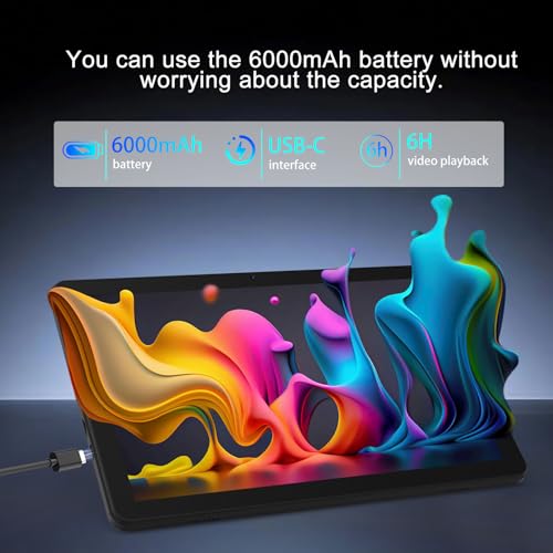 Android 15 Tablet 10 inch Tablets, 20GB RAM 128GB ROM 2TB Expand, 2.0Ghz CPU Quad-Core Processor Tablet PC with Case and Stylus, 5G WiFi6, BT5.0, 6000mAh Battery, Dual Camera, Widevine L1, GMS, Black - Image 6
