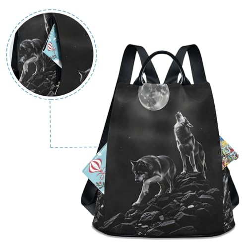 Image of ALAZA Wolf Animal Print Moon Backpack Purse for Women Anti Theft Fashion Back Pack Shoulder Bag